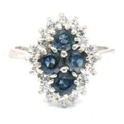 HALLMARKED 18CT WHITE GOLD SAPPHIRE & DIAMOND CLUSTER RING