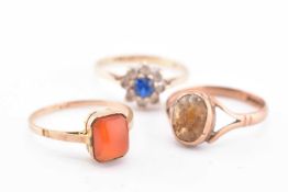THREE 9CT GOLD & GEM SET RINGS AF