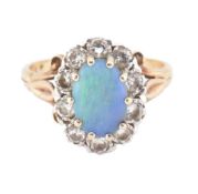 HALLMARKED 9CT GOLD OPAL & DIAMOND CLUSTER RING