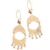 PAIR OF YELLOW METAL PIERCED PENDANT EARRINGS