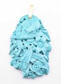 GOLD & CARVED TURQUOISE NECKLACE PENDANT