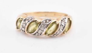 HALLMARKED 9CT GOLD GREEN SAPPHIRE & DIAMOND RING