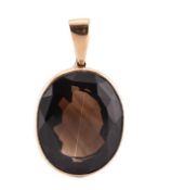 HALLMARKED 9CT GOLD & SMOKY QUARTZ NECKLACE PENDANT