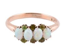9CT ROSE GOLD OPAL & GARNET FOUR STONE CLUSTER RING