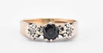 HALLMARKED 9CT GOLD SAPPHIRE & DIAMOND THREE STONE RING