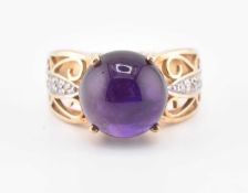 HALLMARKED 9CT GOLD AMETHYST & DIAMOND RING
