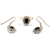 GOLD SAPPHIRE & CZ RING & EARRING SUITE