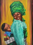 JOSY AJIBOYE (20TH CENTURY) - MOTHER WITH CHILD