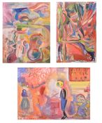 THREE CONTEMPORARY OIL ON BOARD & CANVAS ABSTRACT PAINTINGS