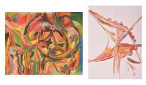 TWO CONTEMPORARY OIL ON CANVAS ABSTRACT PAINTINGS