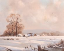 PETER COSSLETT (1927-2012) - SNOWY LANDSCAPE OIL ON CANVAS