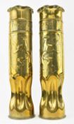 TRENCH ART - PAIR OF FIRST WORLD WAR HAMMERED ARTILLERY SHELL VASES