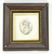REGENCY STYLE SILK PORTRAIT PAINTING OF A LADY, FRAMED