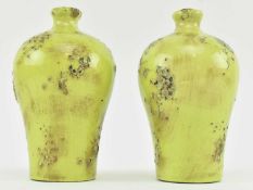 PAIR OF VINTAGE CHARTREUSE GLAZED STUDIO VASES