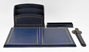 JARROLDS KNIGHTSBRIDGE - MOROCCO LEATHER DESK SET IN NAVY