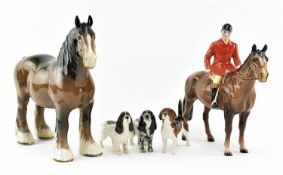 BESWICK PORCELAIN - A HUNTSMAN ON HORSE WITH THREE DOGS