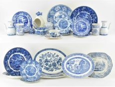 QUANTITY OF ENGLISH BLUE AND WHITE TRANSFER WARE CERAMIC PIECES & OTHERS