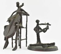 AFTER GIACOMETTI - TWO VINTAGE MODERNIST BRONZE FIGURINES OF MUSICIANS