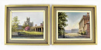GEORGE HORNE - TWO OIL ON CANVAS PAINTINGS DEPICTING SCENES OF CITY OF BATH