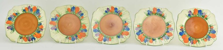 CLARICE CLIFF - BIZARRE - FIVE CROCUS PATTERN SIDE PLATES