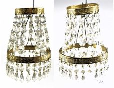 PAIR OF EARLY 20TH CENTURY GILT METAL EMPIRE STYLE MINIATURE PENDANT CHANDELIERS
