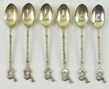SET OF SIX WHITE METAL TWISTED HANDLED SPOONS