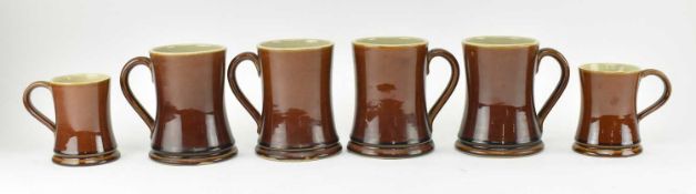 DENBY BOURNE - FOUR GLAZED STONEWARE STEIN JUGS T/W TWO OTHER