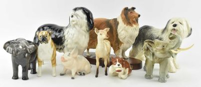 BESWICK & MELBA WARE - NINE CERAMIC FIGURINES OF ANIMALS