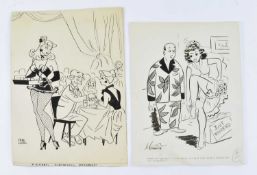 TWO ORIGINAL MID CENTURY CARTOON INK SKETCHES