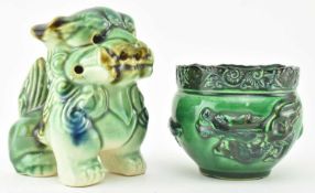 TWO VINTAGE CHINESE GREEN GLAZED PORCELAIN PIECES