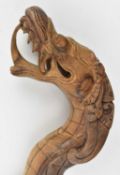 HARDWOOD CARVED CANE IN FORM OF A DRAGON 实木雕刻拐杖