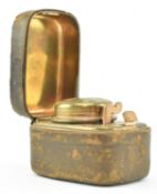 VICTORIAN BRASS AND LEATHER CASED TRAVELLING INKWELL