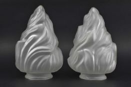 PAIR OF ART DECO 1930S FROSTED GLASS FLAME LAMP SHADES