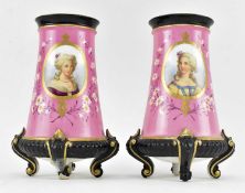 PAIR OF 19TH CENTURY SEVRES MANNER PINK PORCELAIN PORTRAIT VASES