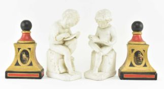 PAIR OF 20TH CENTURY HEAVY PLASTER CHERUB SHAPED BOOKENDS & 2 OTHERS