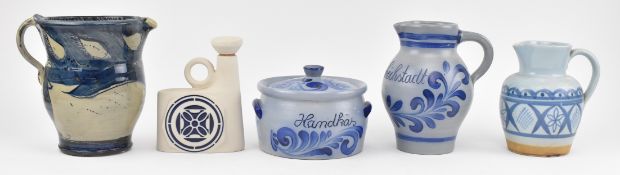 COLLECTION OF FIVE VINTAGE BLUE & WHITE STONEWARE ITEMS