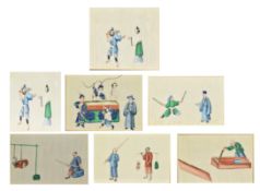 SIX LATE QING DYNASTY RICE PAPER WATERCOLOUR 清末 通草/米紙畫