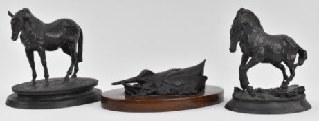 PALAQUIN FINE ARTS - THREE BRONZED RESIN SCULPTURES OF ANIMALS