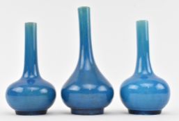 THREE VINTAGE CHINESE TURQUOISE BOTTLE NECK DECORATIVE BUD VASES