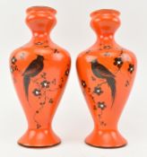 PAIR OF BOW ART DECO HAND PAINTED CERAMIC VASES