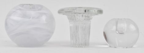 VINTAGE GLASS - THREE CANDLESTICK HOLDERS INCL. DARTINGTON & KOSTA BODA