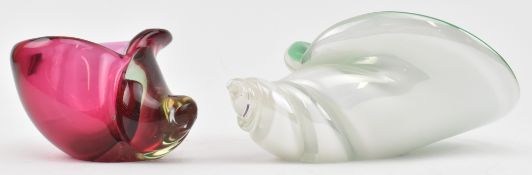 TWO VINTAGE MID CENTURY CASED GLASS SEA SHELLS / TRINKET DISHES