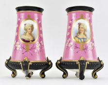 PAIR OF 19TH CENTURY SEVRES MANNER PINK PORCELAIN PORTRAIT VASES