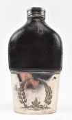 EDWARDIAN SILVER PLATED & LEATHER HIP FLASK