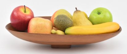 COLLECTION OF VINTAGE PLASTIC FRUITS IN CENTREPIECE FRUITWOOD BOWL