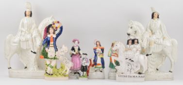 SEVEN VICTORIAN 19TH CENTURY STAFFORDSHIRE FLATBACK FIGURES