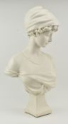 HEAVY 20TH CENTURY WHITE PAINTED BUST OF YOUNG LADY