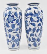 PAIR OF BLUE AND WHITE CHINESE BALUSTER VASES WITH FLORAL DECORATION