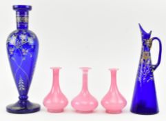 FIVE 19TH CENTURY & LATER BOHEMIAN ENAMELLED GLASS VASES