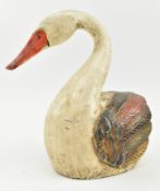 VINTAGE 20TH CENTURY CARVED WOOD & HAND PAINTED SWAN FIGURE